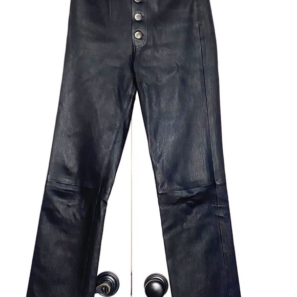 AMIRI BLACK NAPPA LEATHER STRETCH HIGH RISE STRAIGHT LEG PANTS SIZE: 2 (XS) - Picture 2 of 10